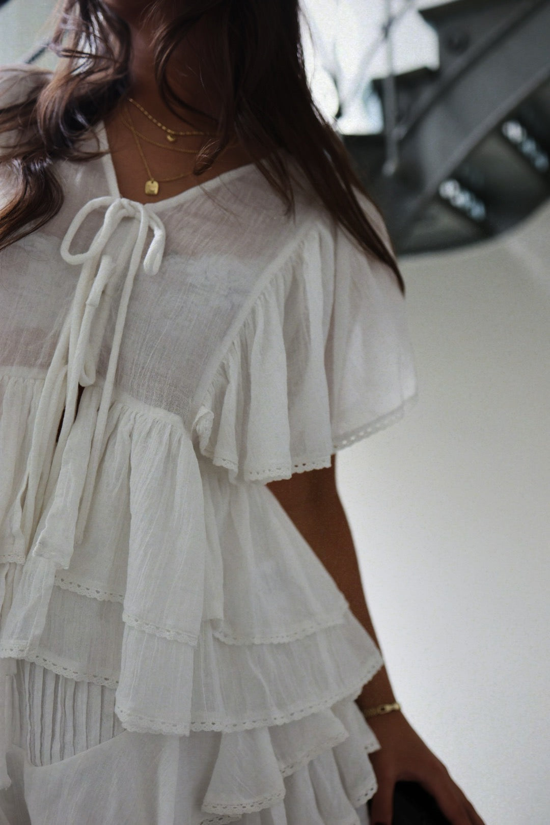 Frill Bow Top - Offwhite