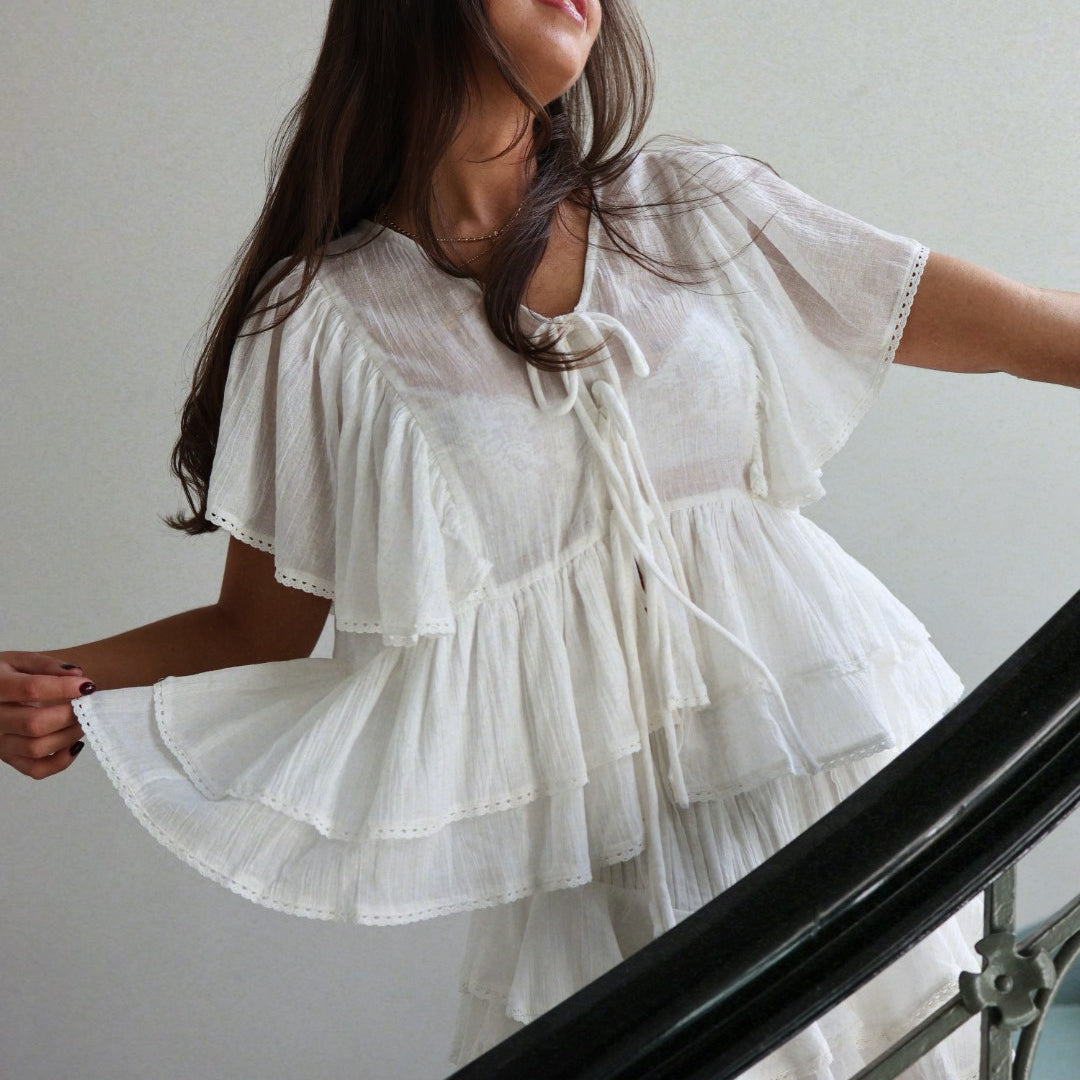 Frill Bow Top - Offwhite