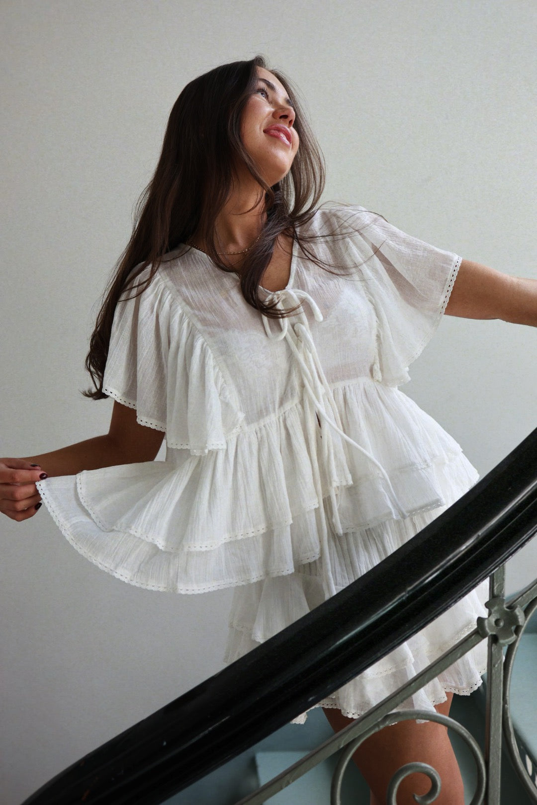 Frill Bow Top - Offwhite