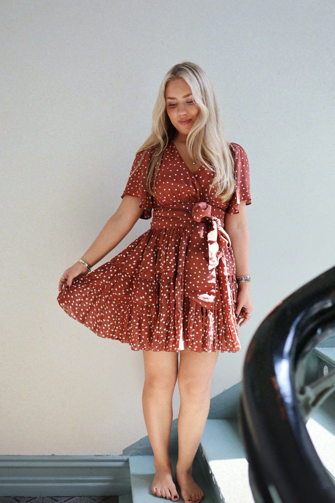 Frill Mini Dress - Rusty Dot