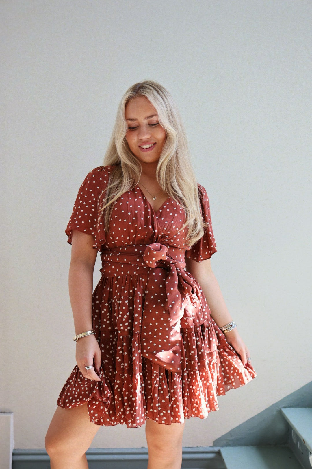 Frill Mini Dress - Rusty Dot