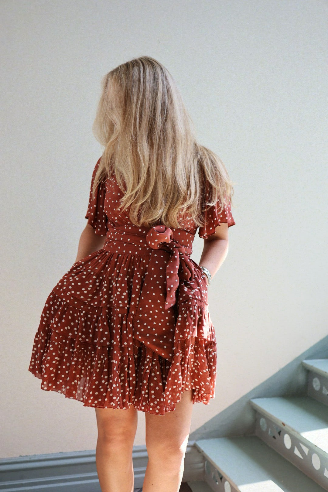 Frill Mini Dress - Rusty Dot