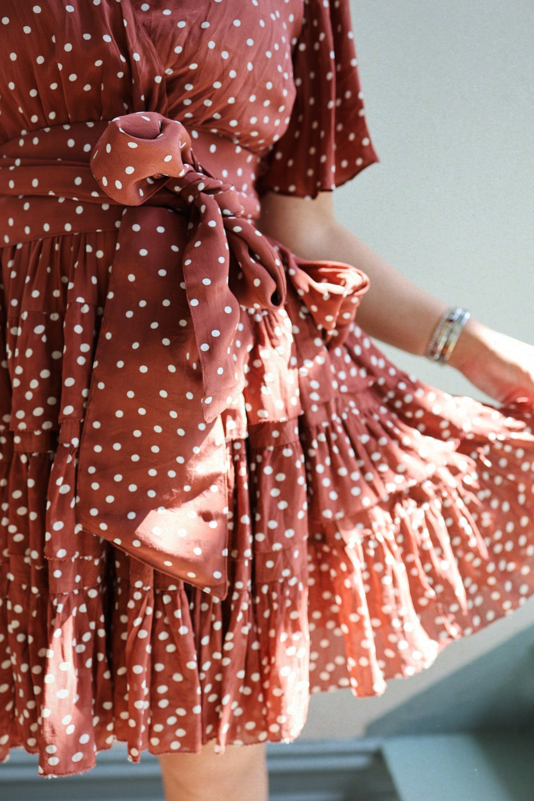Frill Mini Dress - Rusty Dot