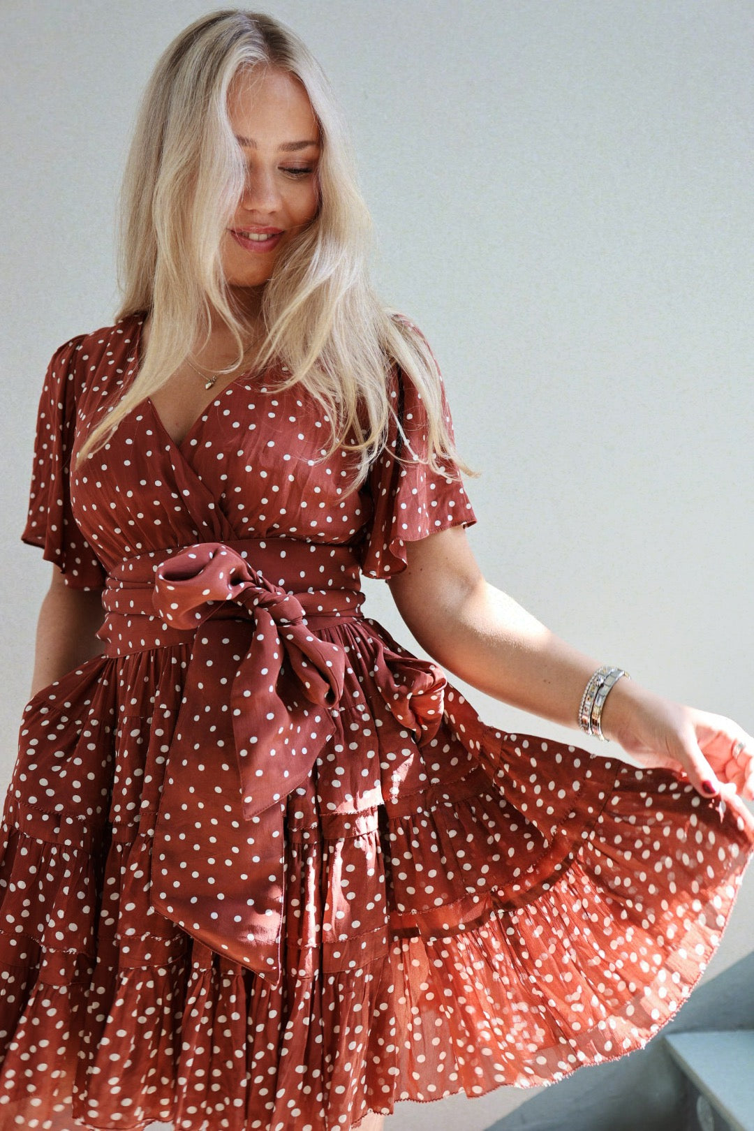 Frill Mini Dress - Rusty Dot