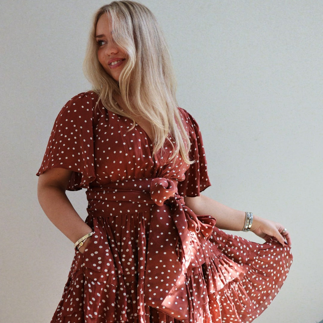 Frill Mini Dress - Rusty Dot