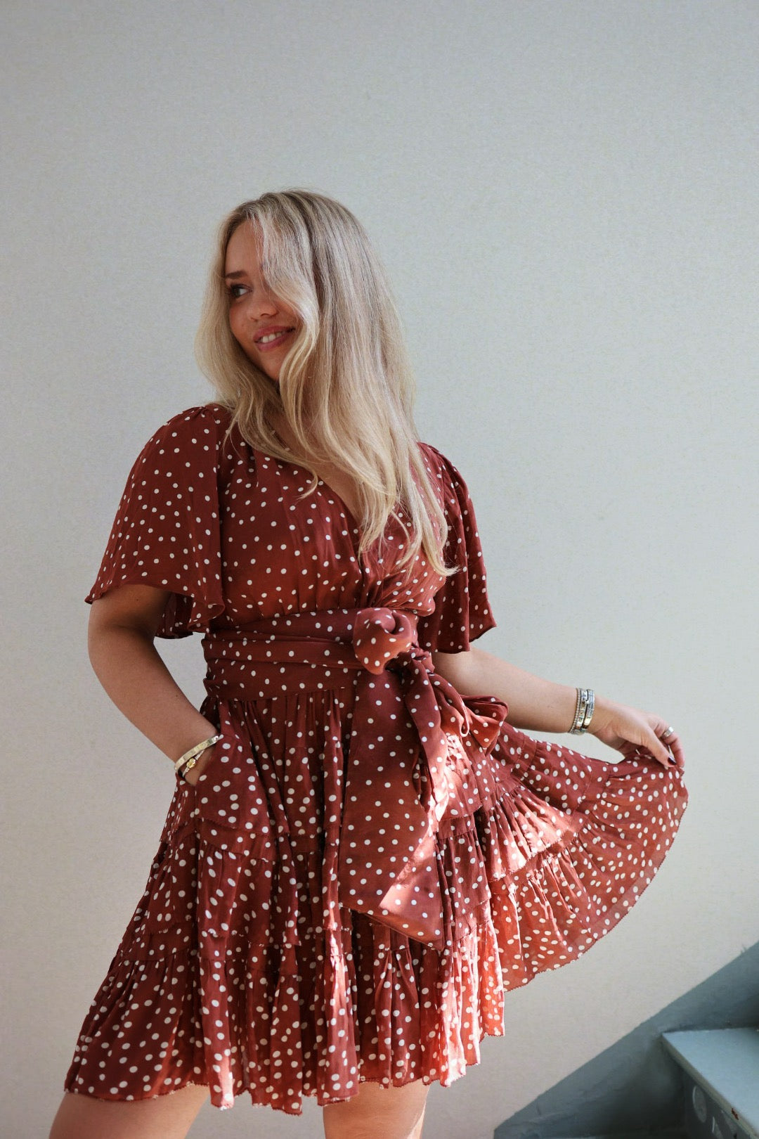Frill Mini Dress - Rusty Dot