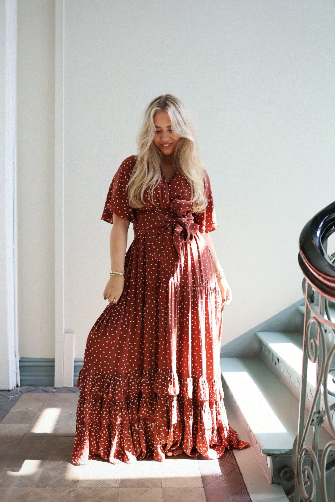 Maxi Frill Dress - Rusty Dot