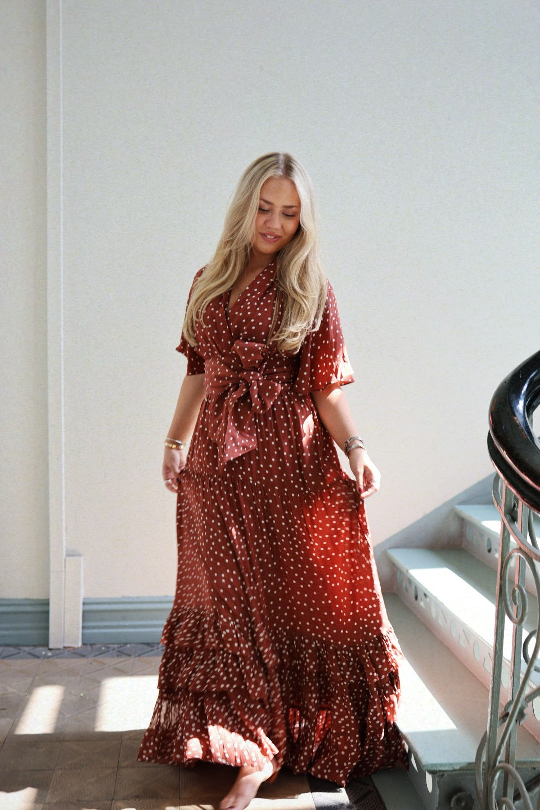 Maxi Frill Dress - Rusty Dot