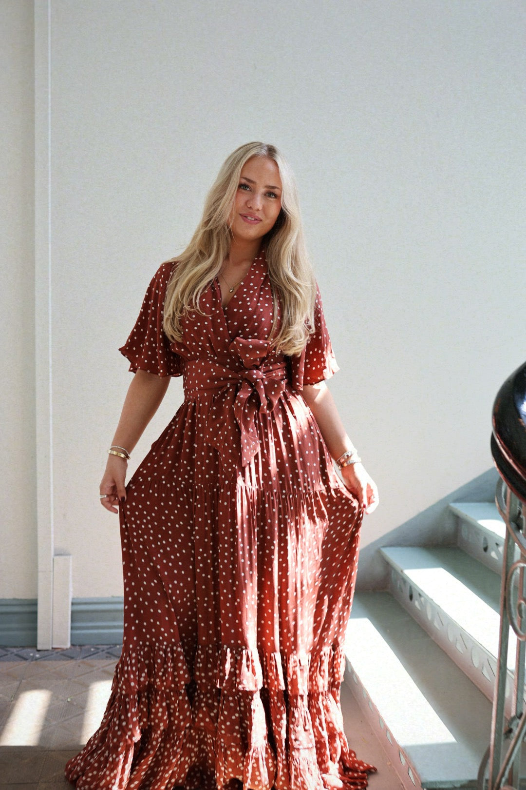 Maxi Frill Dress - Rusty Dot