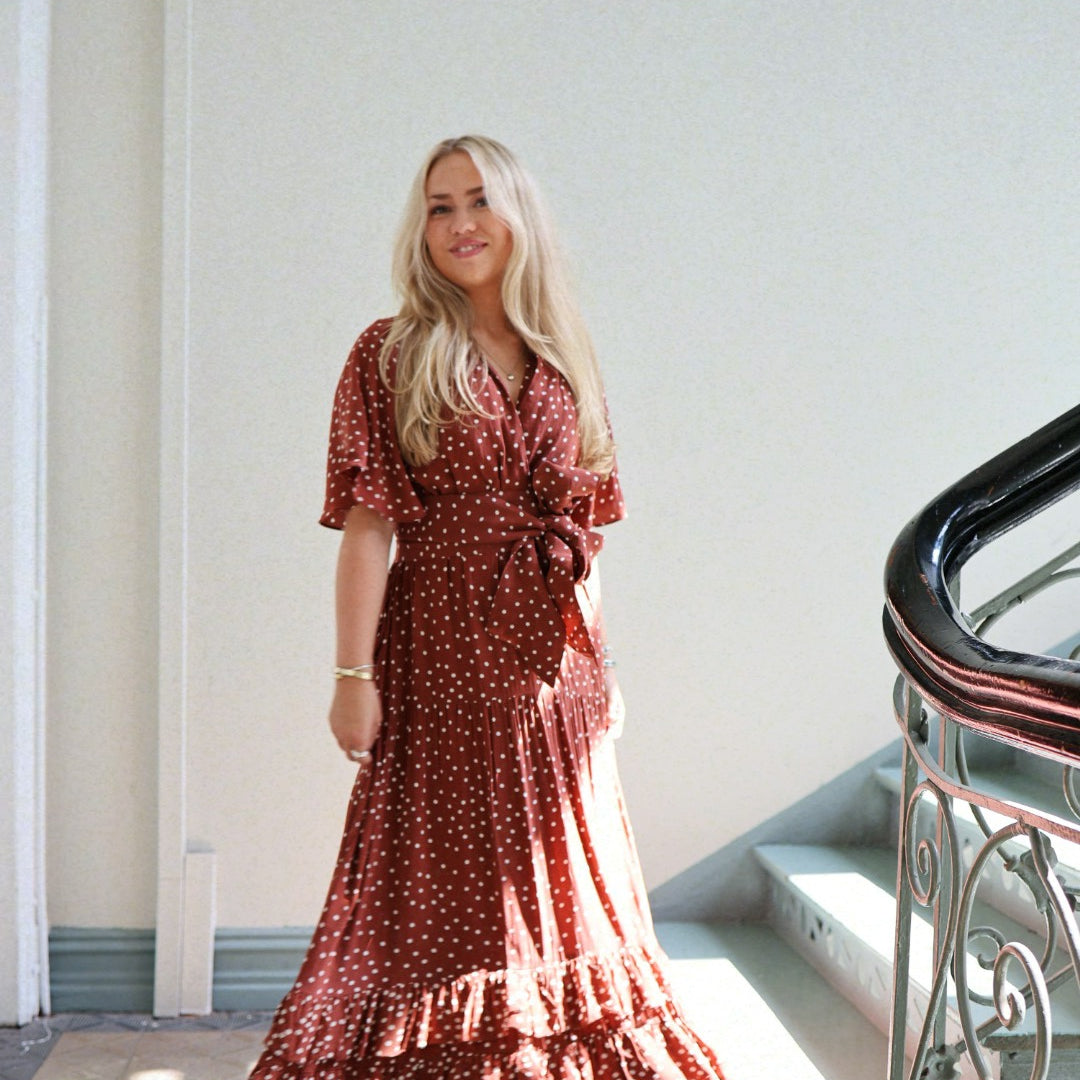 Maxi Frill Dress - Rusty Dot