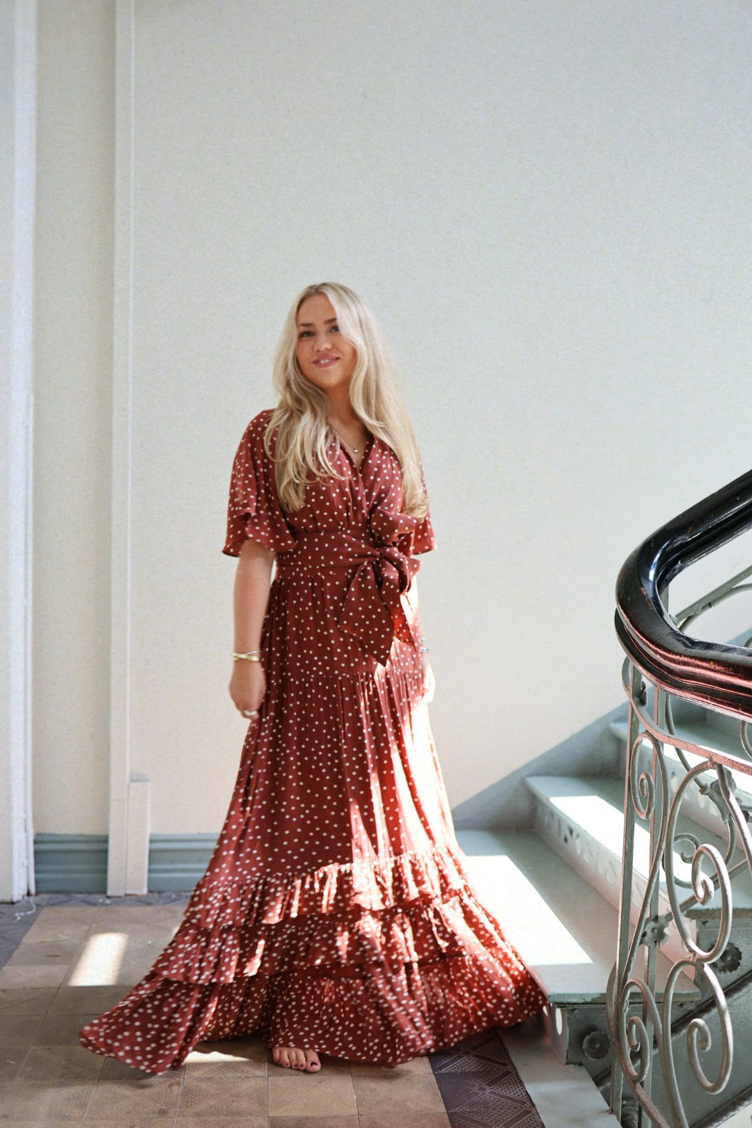 Maxi Frill Dress - Rusty Dot