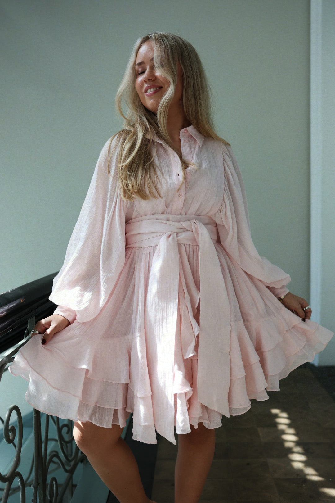 Frill Ranch Dress - Light Pink