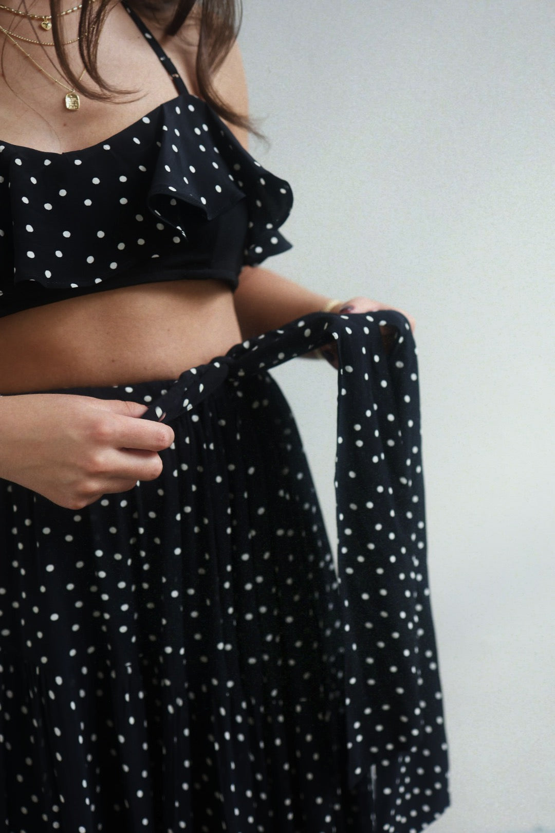 Maxi Frill Skirt - Black Dot