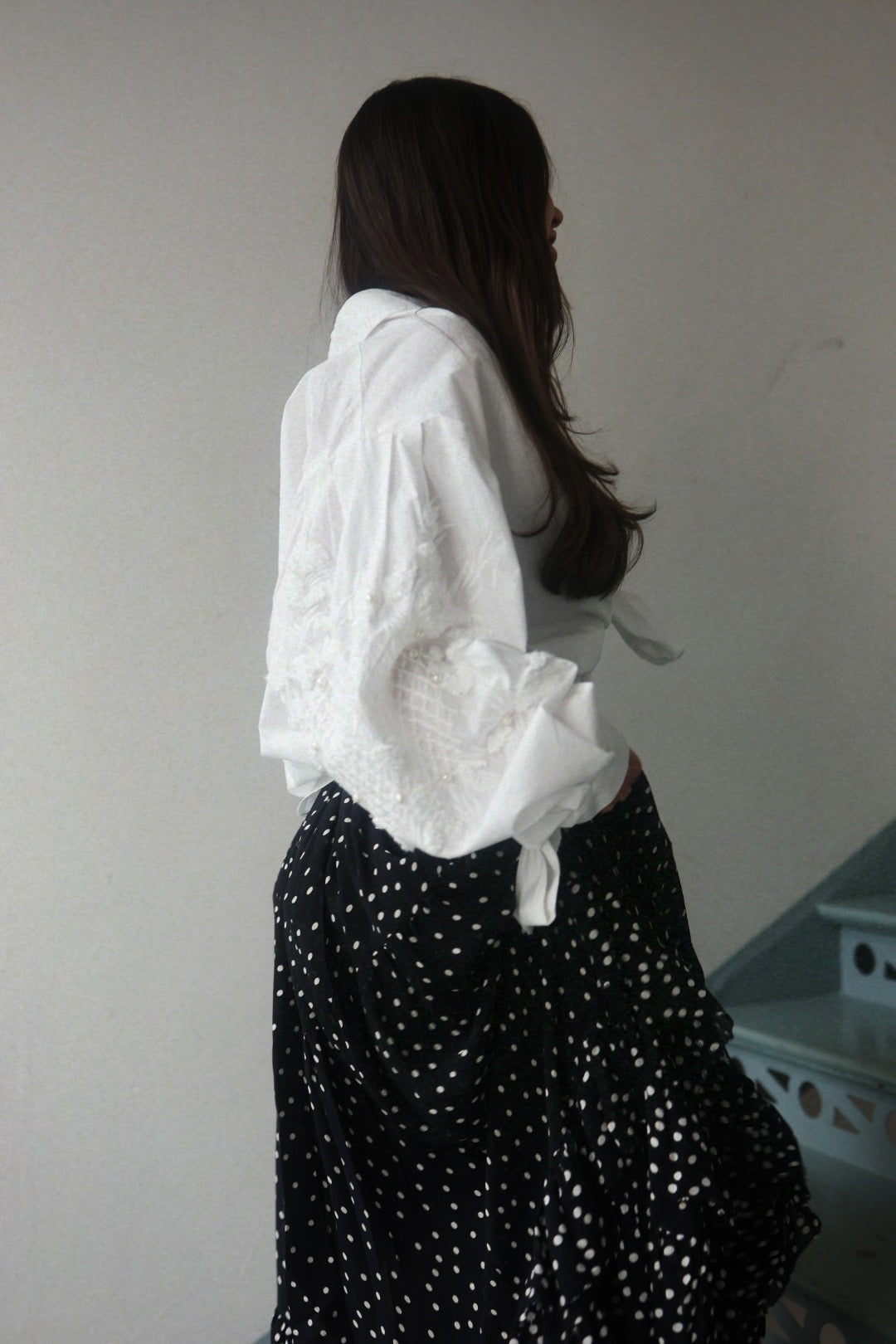 Maxi Frill Skirt - Black Dot