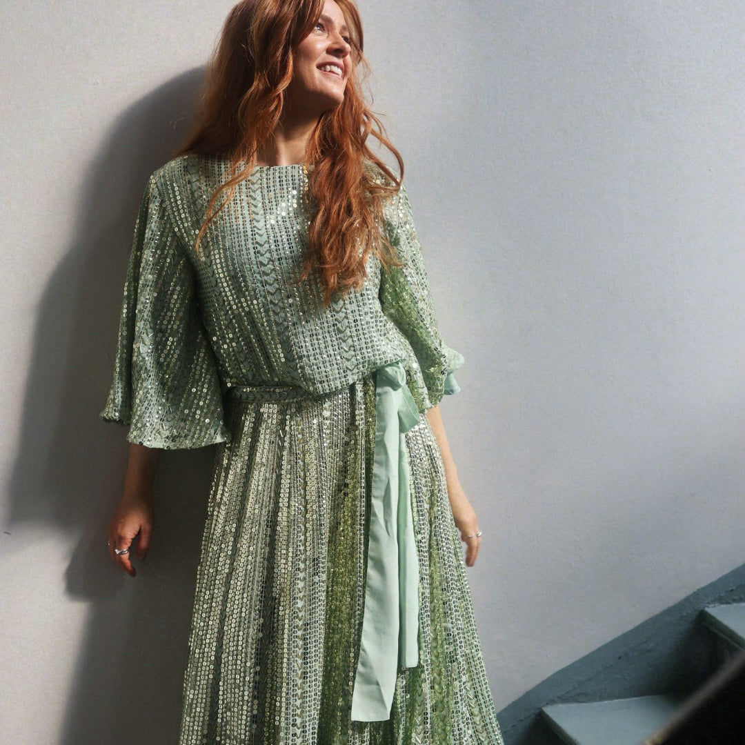 Long Sequin Skirt - Soft Pistachio