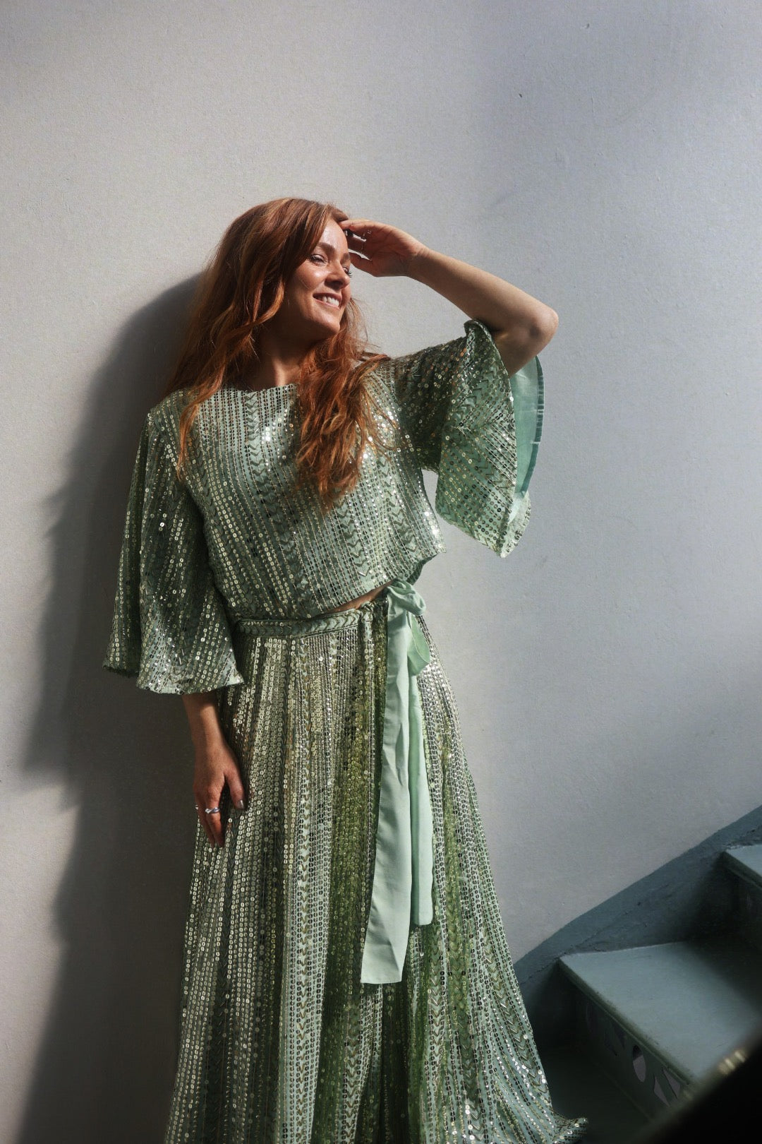 Long Sequin Skirt - Soft Pistachio