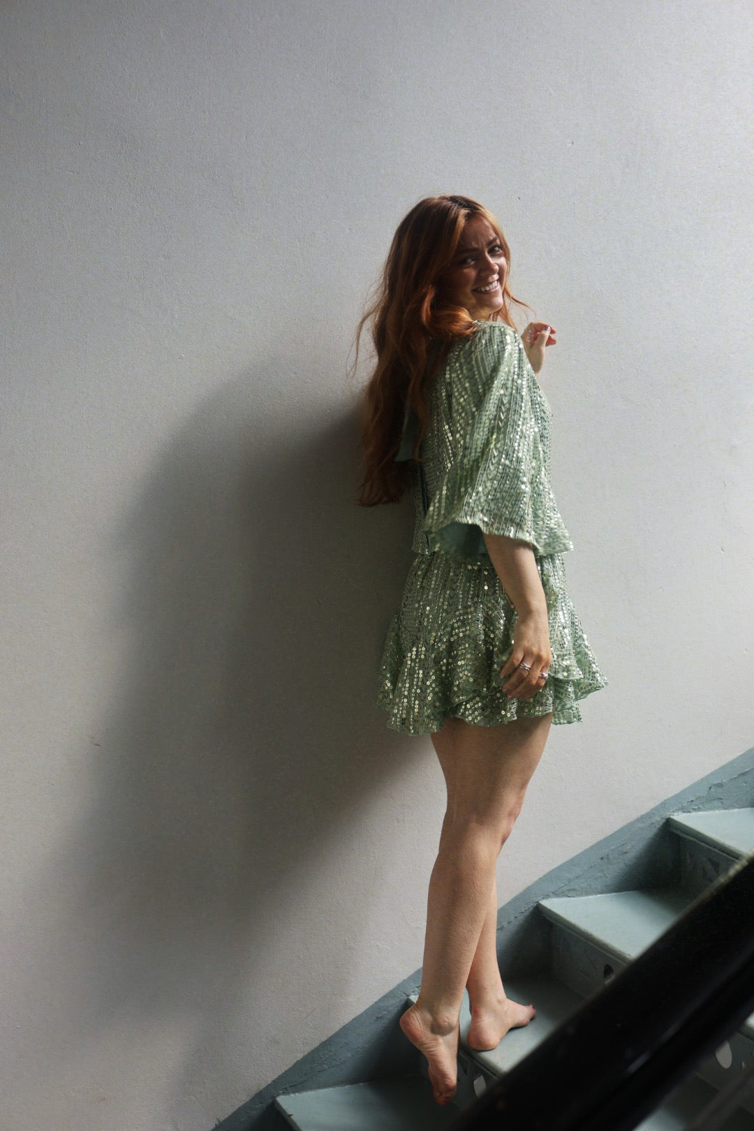 Sequin Skirt Shorts - Soft Pistachio