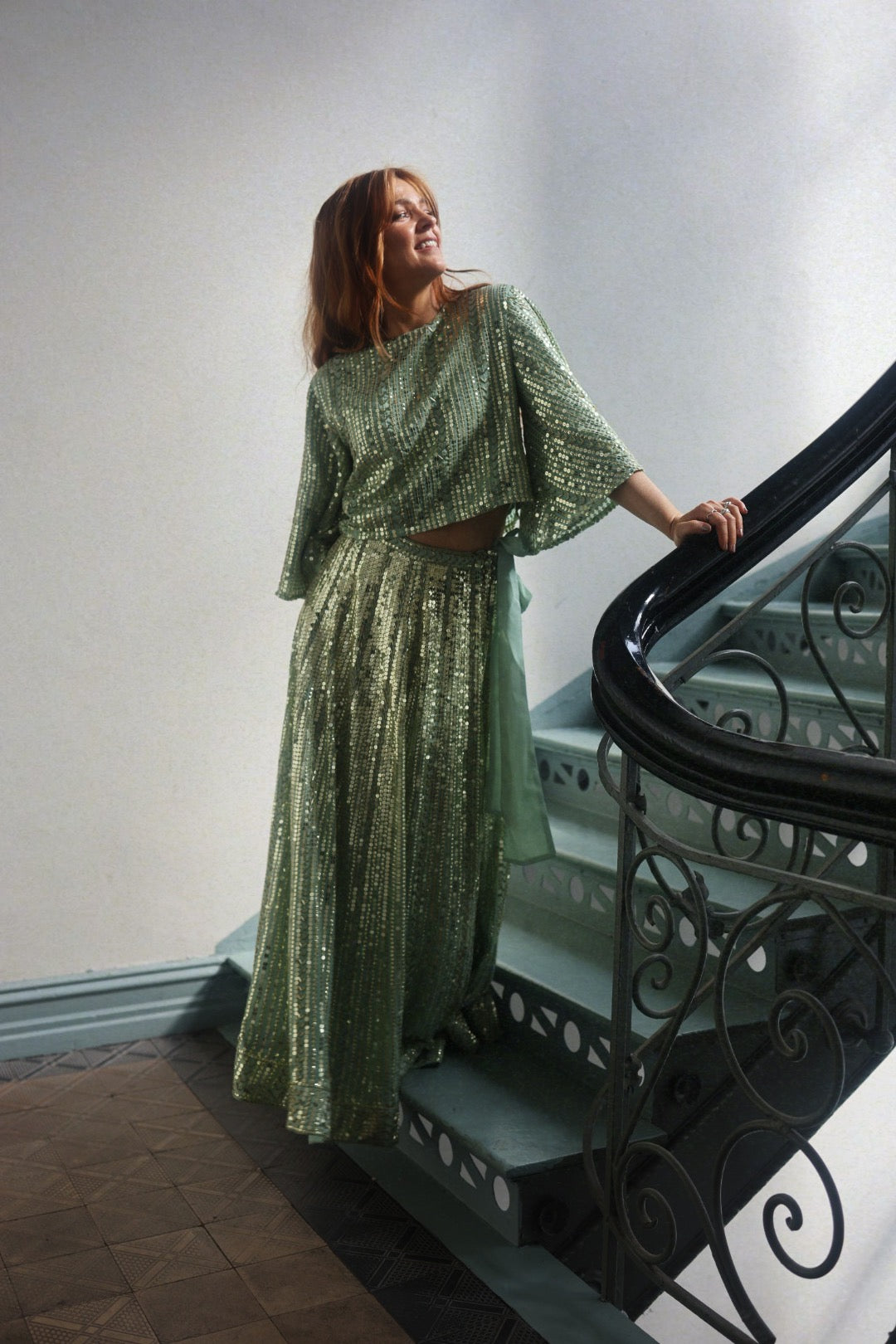 Long Sequin Skirt - Soft Pistachio