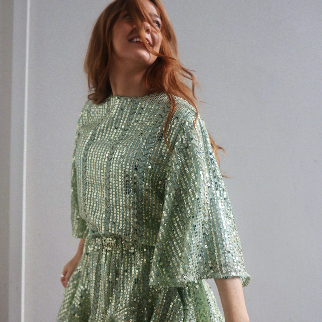 Sequin Jacket Top - Soft Pistachio
