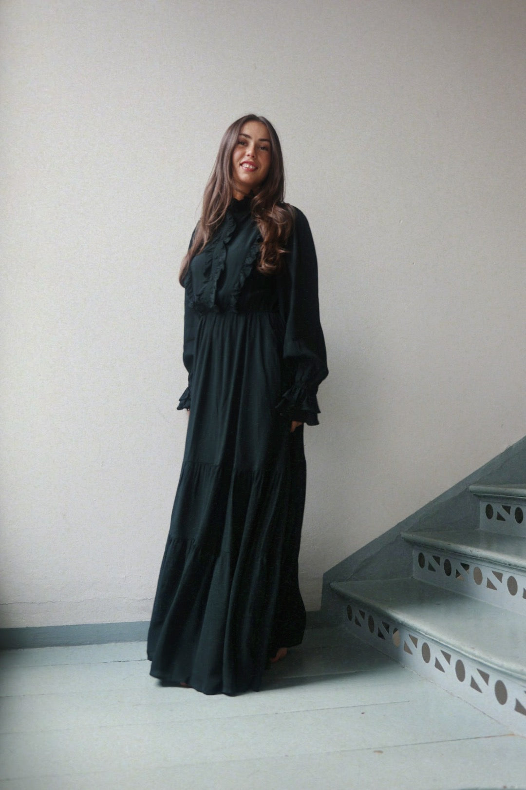 Long Frill Dress - Dark Green