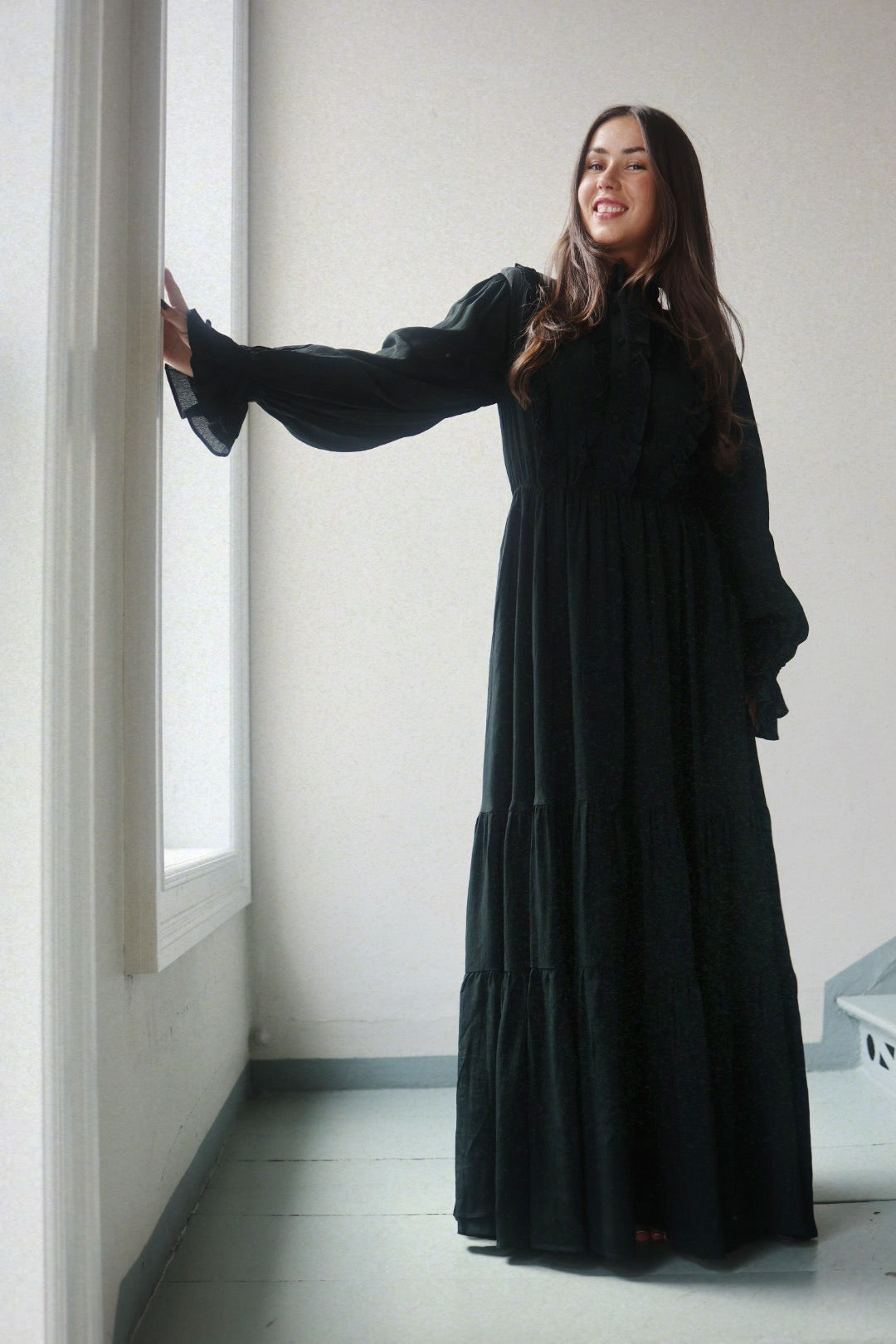 Long Frill Dress - Dark Green