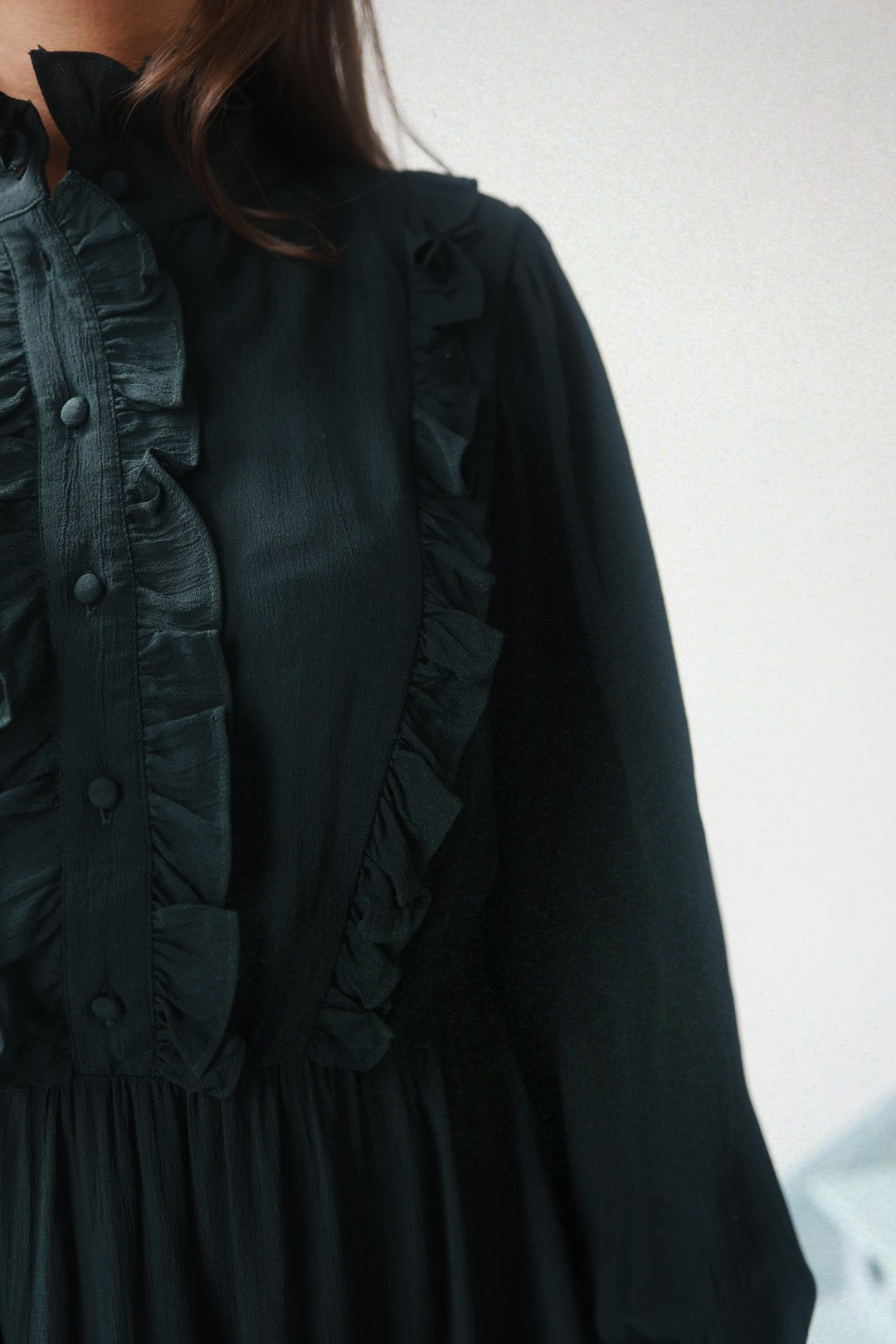 Long Frill Dress - Dark Green
