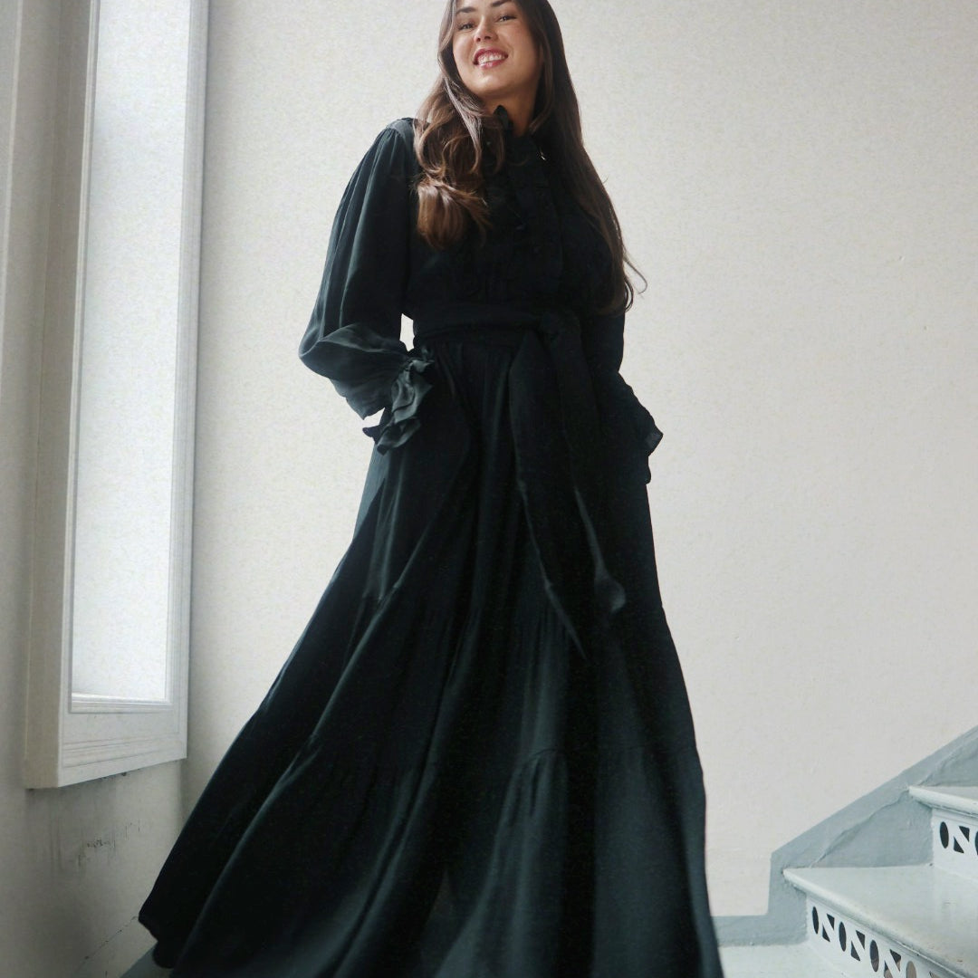 Long Frill Dress - Dark Green