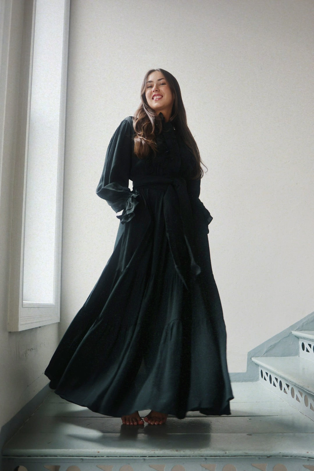 Long Frill Dress - Dark Green