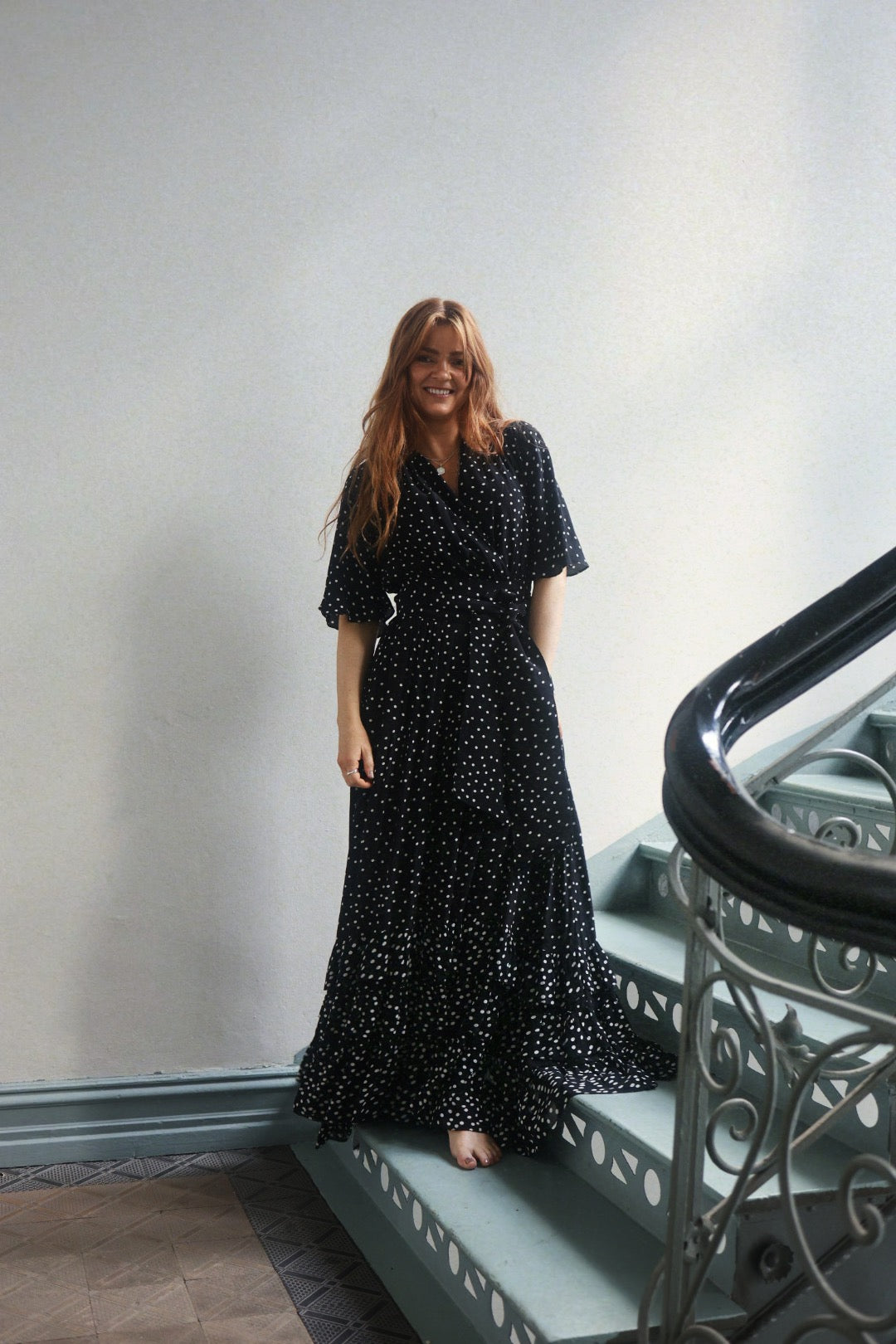 Long Frill Dress - Black Dot