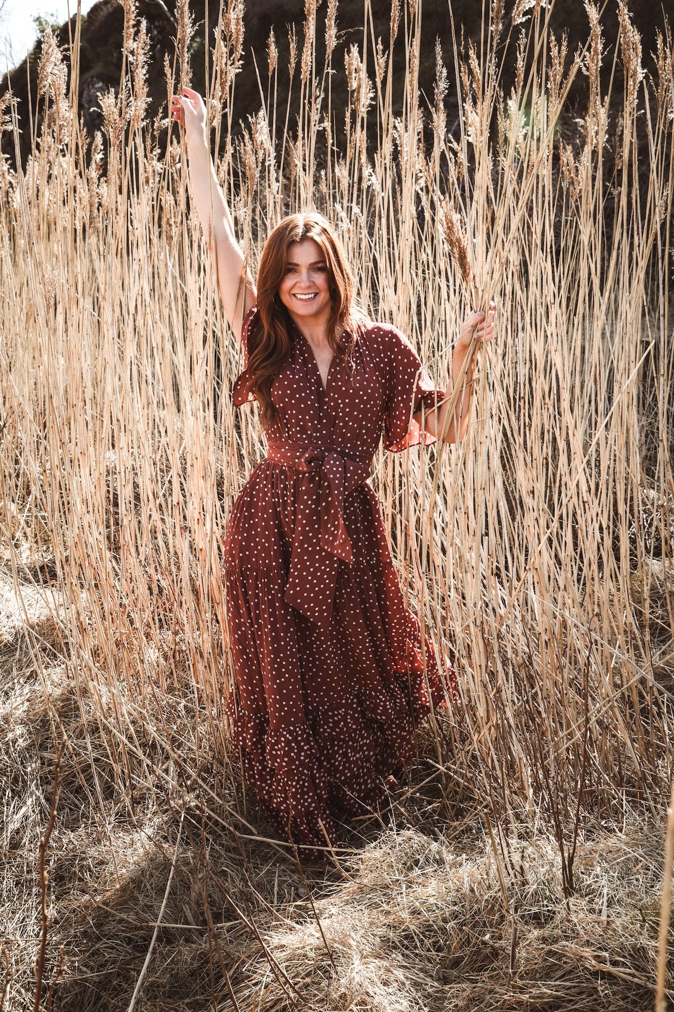 Maxi Frill Dress - Rusty Dot