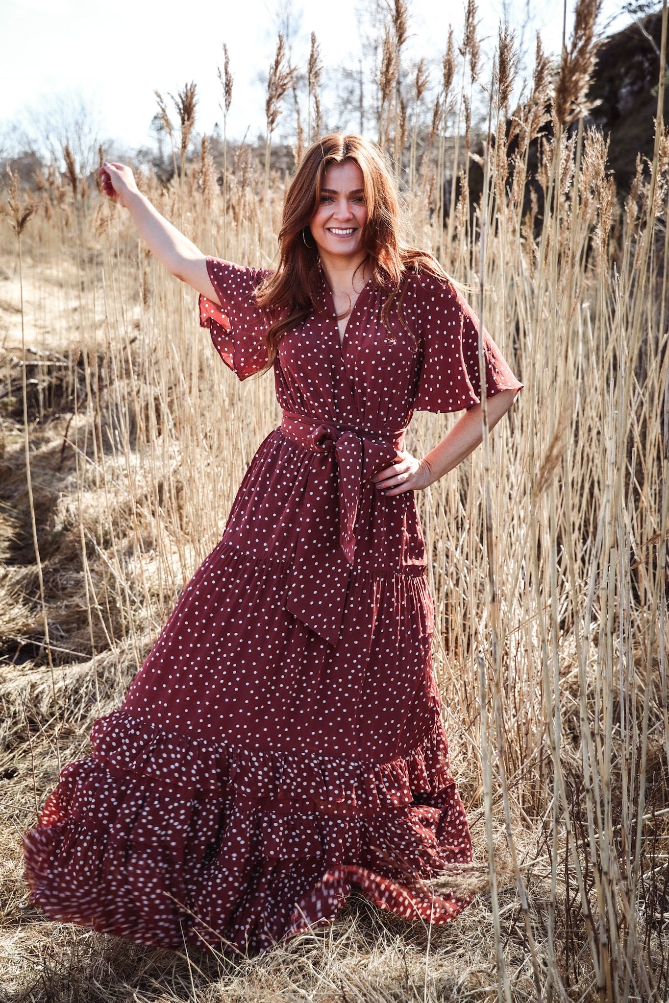 Maxi Frill Dress - Rusty Dot